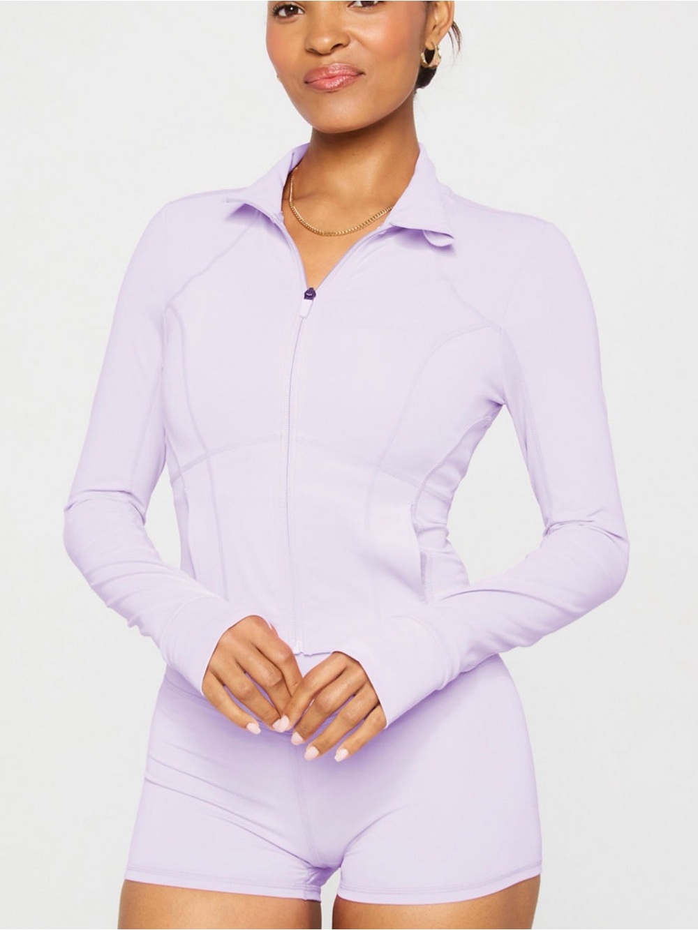 Fabletics Lilac Zip-Up Athletic Romper jacket